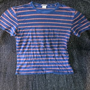 LUCKY Brand True Indigo Blue and Orange Striped Tee Shirt Size Large